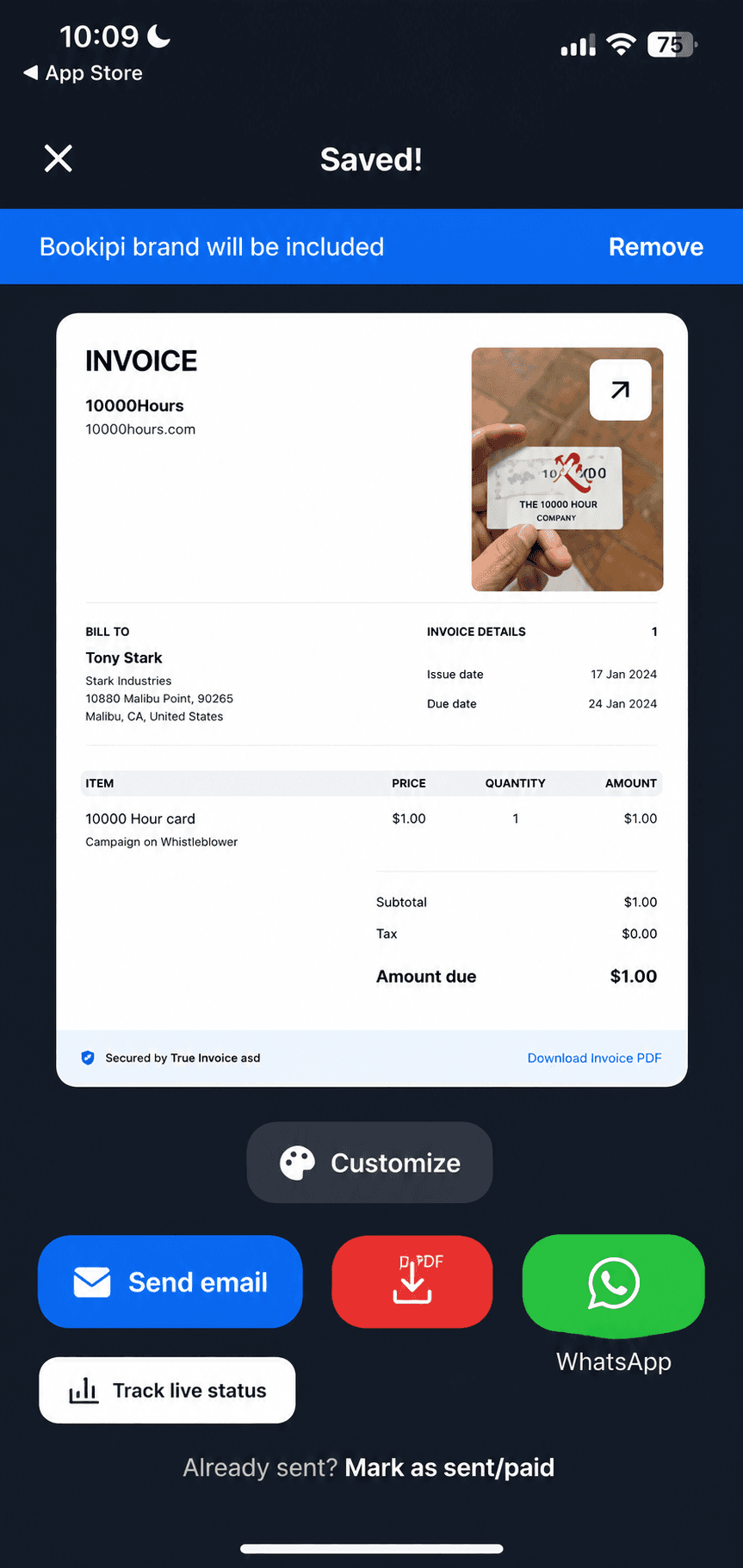 Bookipi finished invoice preview