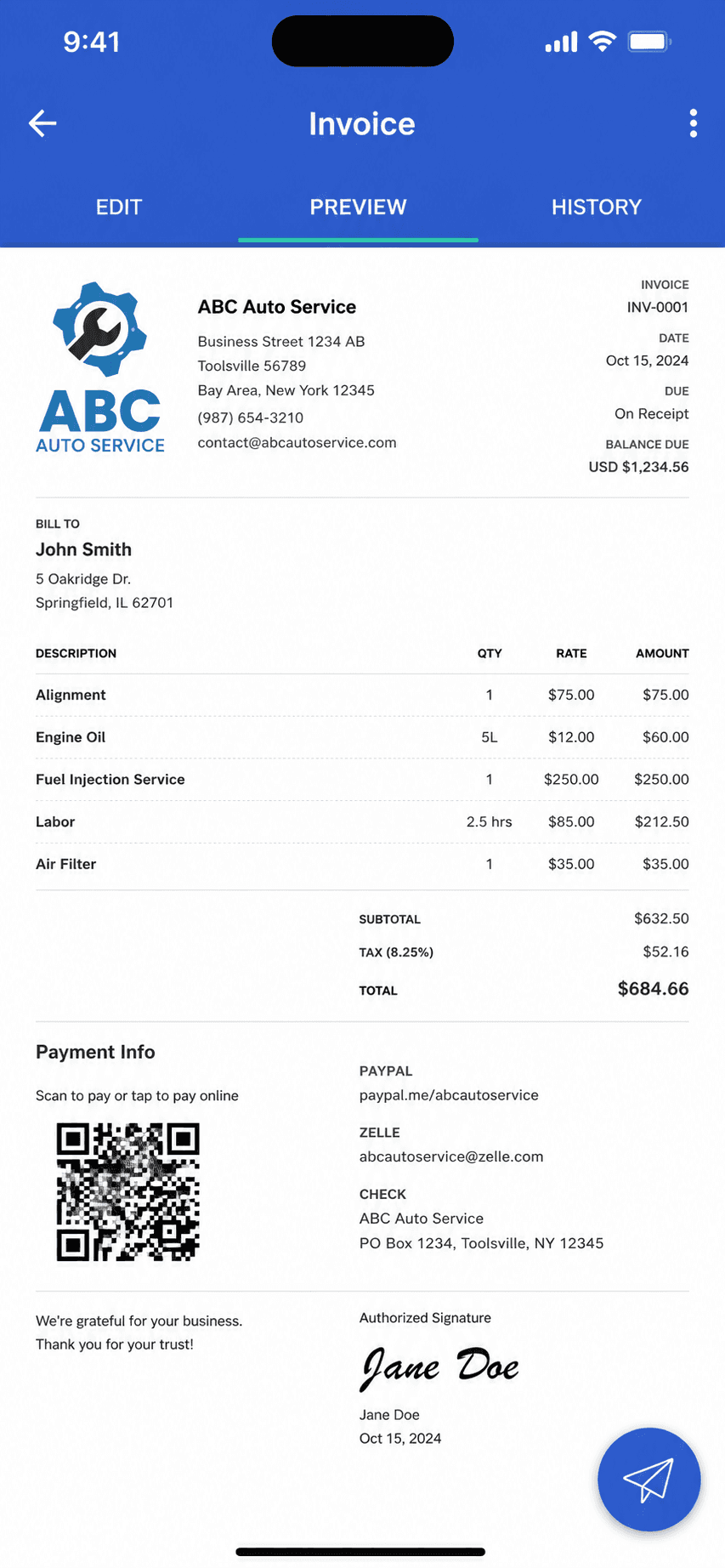 Invoice Simple finished invoice preview