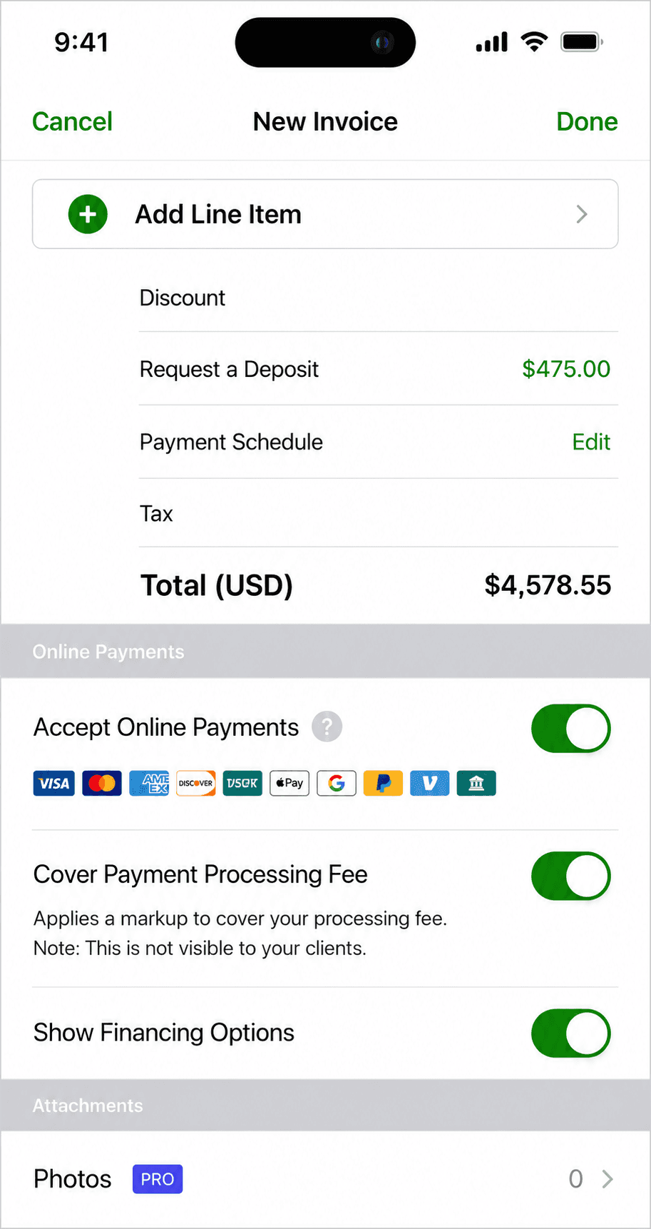 Joist invoice creation screen