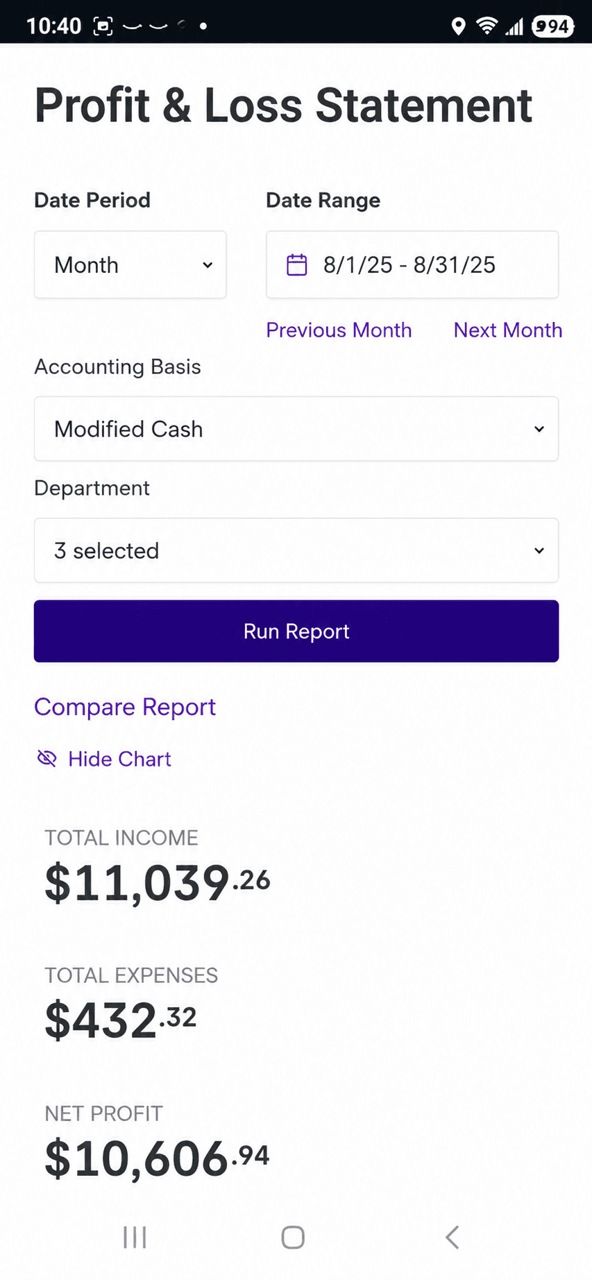 Patriot Software profit and loss view