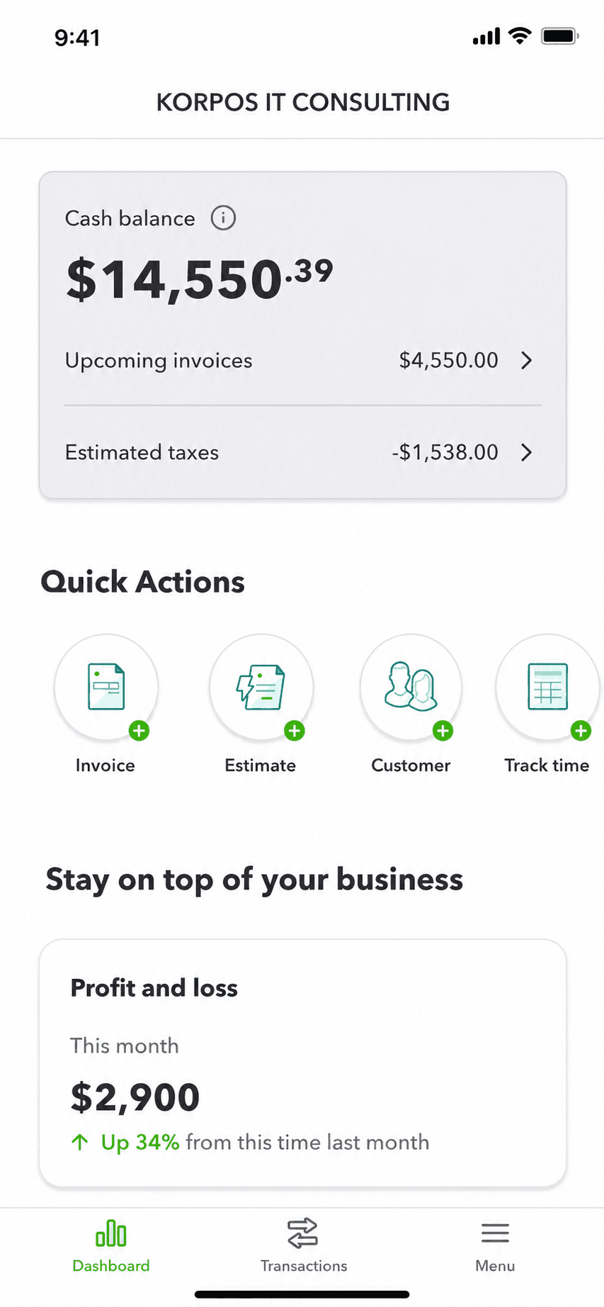 QuickBooks mobile app cash balance dashboard on iPhone, the tool this guide helps you evaluate leaving