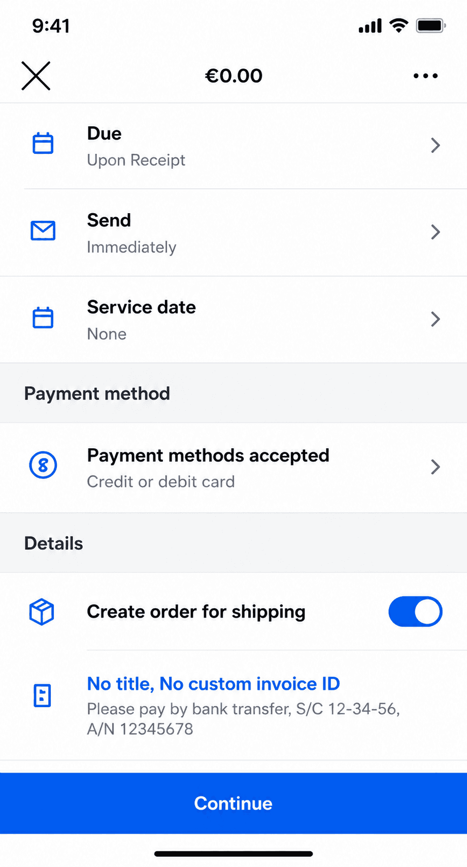 Square Invoices invoice creation, line items step