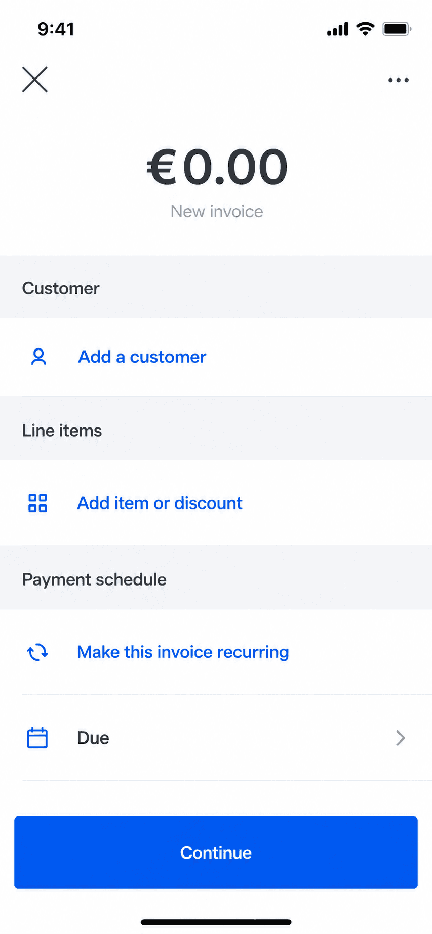 Square Invoices invoice creation screen