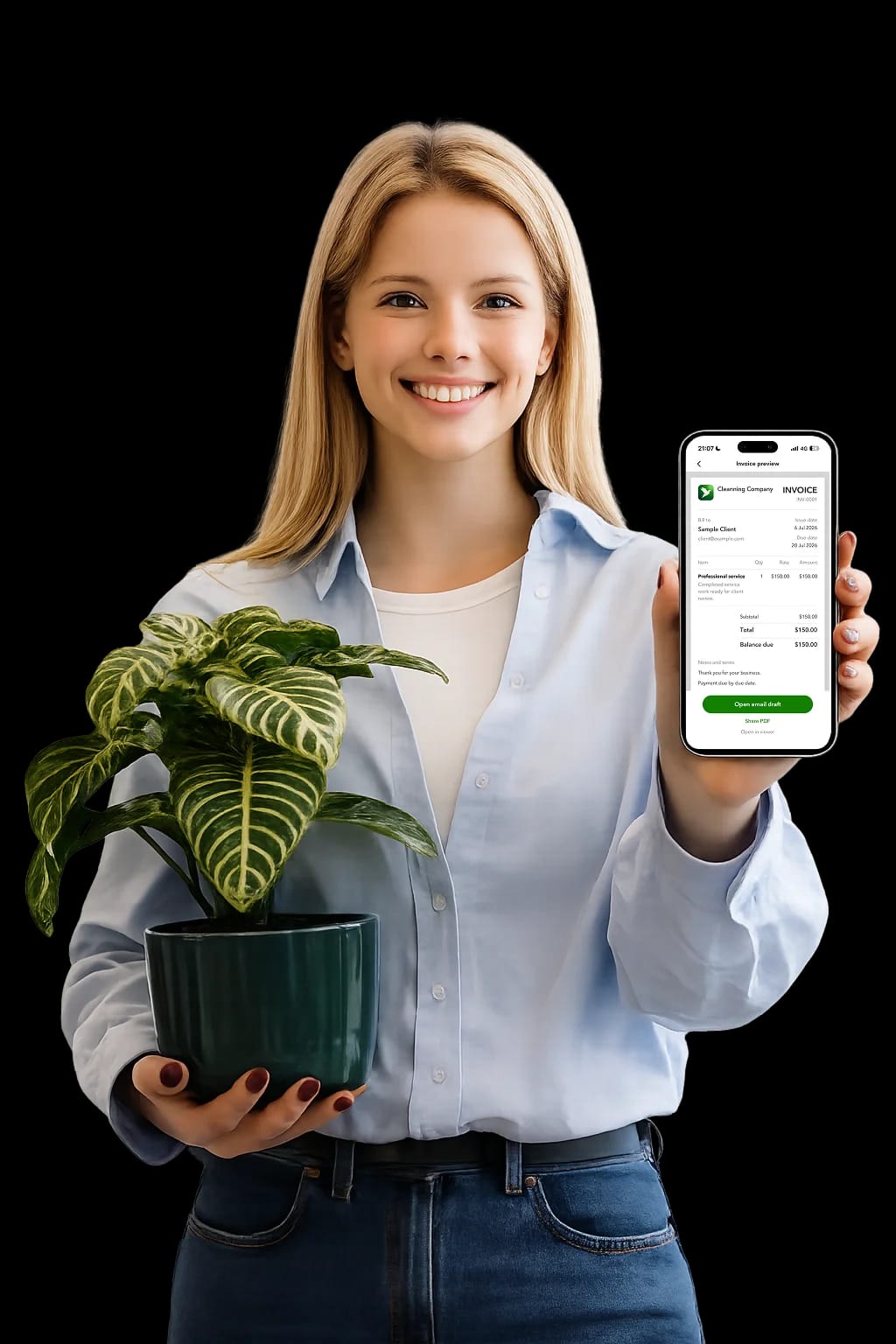 Solo service pro holding phone with Billgami invoice open